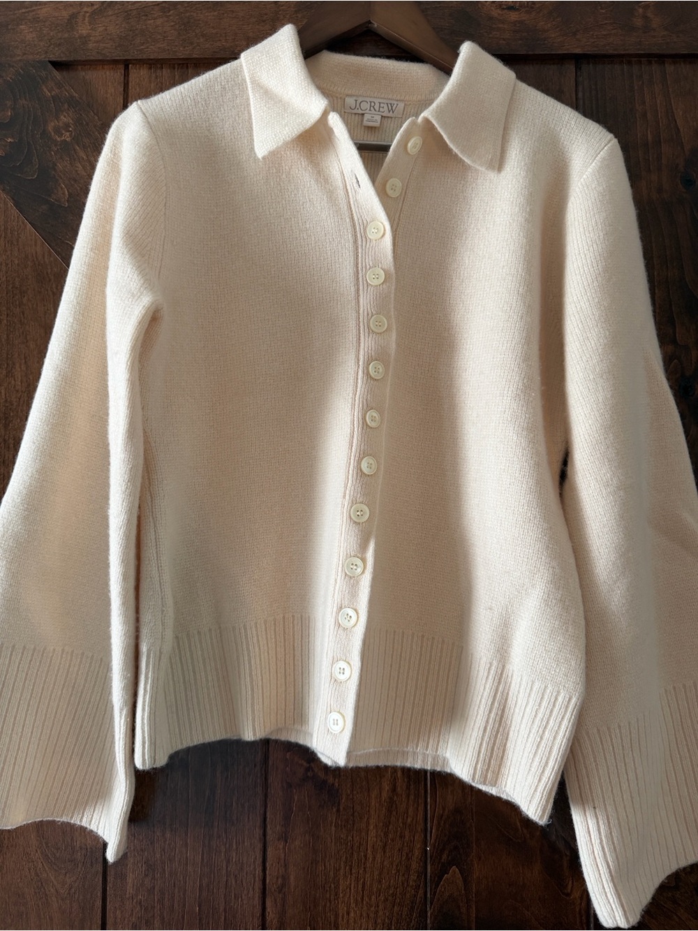 J. Crew Women's Milano stitched cinch waist cream lambs wool sweater Medium